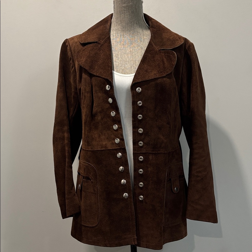 Vintage Brown Suede Jacket Snap Front Retro Western Coat Women’s Medium - Picture 3 of 16